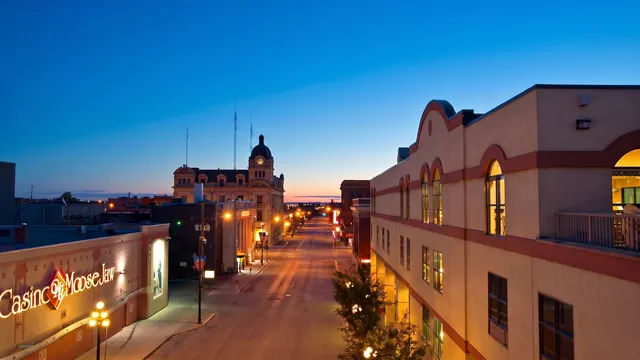 Casino Moose Jaw on Main Street at blue hour